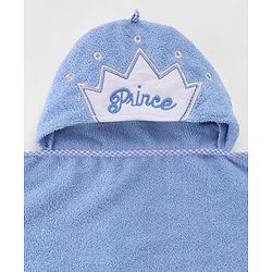 Babyhug Microfiber Cotton Knit Towel With Hood & Embroidery L 74 x B 73 cm - Blue