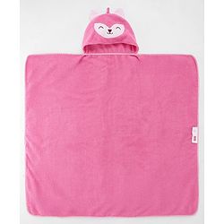Babyhug Microfiber Cotton Knit Towel With Hood & Embroidery L 74 x B 73 cm - Pink