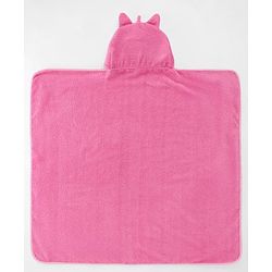Babyhug Microfiber Cotton Knit Towel With Hood & Embroidery L 74 x B 73 cm - Pink