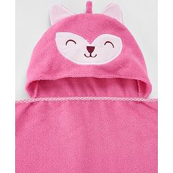 Babyhug Microfiber Cotton Knit Towel With Hood & Embroidery L 74 x B 73 cm - Pink