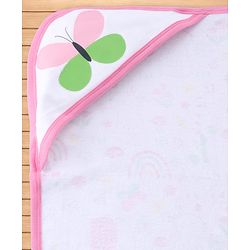 Babyhug 100% Cotton Microfiber Knit Hooded Towel With Butterfly Embroidery L 78 x B 76 cm - Pink