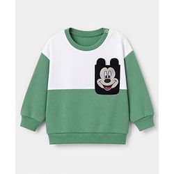 Babyhug Disney 100% Cotton Knit Full Sleeves Drop Shoulder Sweatshirts with Mickey Mouse Print in Blue & Green Pack of 2