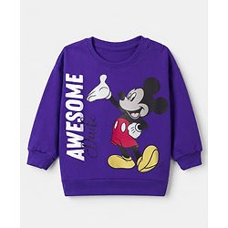 Babyhug Disney 100% Cotton Knit Full Sleeves Drop Shoulder Sweatshirts with Mickey Mouse Print in Blue & Green Pack of 2