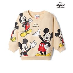 Babyhug Disney Terry Knit Sweatshirt with Full Sleeves and Mickey Mouse Print in Beige for 6-9 Months