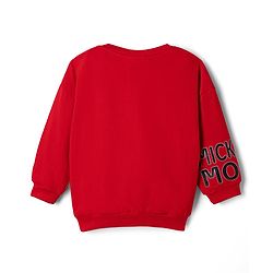 Babyhug Disney Terry Knit Sweatshirt with Full Sleeves, Drop Shoulder Sleeves and Mickey Mouse Mickey Mouse Print in Red for 6-9 Months