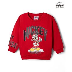 Babyhug Disney Terry Knit Sweatshirt with Full Sleeves, Drop Shoulder Sleeves and Mickey Mouse Mickey Mouse Print in Red for 6-9 Months