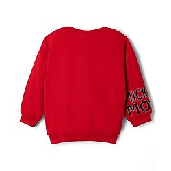 Babyhug Disney Terry Knit Sweatshirt with Full Sleeves, Drop Shoulder Sleeves and Mickey Mouse Mickey Mouse Print in Red for 6-9 Months