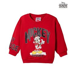 Babyhug Disney Terry Knit Sweatshirt with Full Sleeves, Drop Shoulder Sleeves and Mickey Mouse Mickey Mouse Print in Red for 6-9 Months