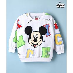 Babyhug Disney Terry Knit Drop Shoulder Sweatshirt with Full Sleeves and Mickey Mouse Graphic - White