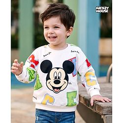 Babyhug Disney Terry Knit Drop Shoulder Sweatshirt with Full Sleeves and Mickey Mouse Graphic - White