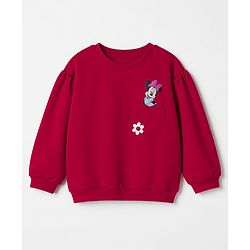 Babyhug Disney 100% Cotton Terry Knit Drop Shoulder Full Sleeves Sweatshirts with Minnie Mouse Print Pack of 2 - Red & White