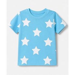 Babyhug 100% Cotton Knit Half Sleeves T-Shirts with Star Print - Blue
