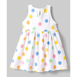 Babyhug Single Jersey Knit Frock with Full Sleeves  Denim Jacket & Polka Dots Print - White