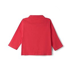 Babyhug Natural Crinkle 100% Cotton Woven Full Sleeves Co-Ords Shirt & Pyjama Night Suit - Red