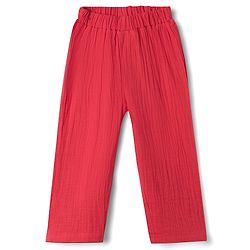 Babyhug Natural Crinkle 100% Cotton Woven Full Sleeves Co-Ords Shirt & Pyjama Night Suit - Red