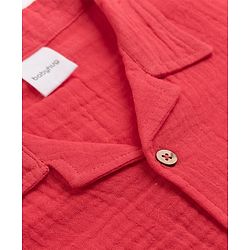 Babyhug Natural Crinkle 100% Cotton Woven Full Sleeves Co-Ords Shirt & Pyjama Night Suit - Red