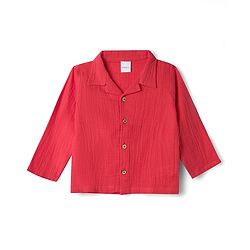 Babyhug Natural Crinkle 100% Cotton Woven Full Sleeves Co-Ords Shirt & Pyjama Night Suit - Red