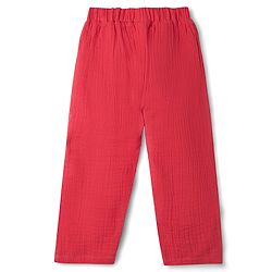 Babyhug Natural Crinkle 100% Cotton Woven Full Sleeves Co-Ords Shirt & Pyjama Night Suit - Red