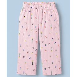 Babyhug Natural Crinkle 100% Cotton Woven Full Sleeves Co-Ords Shirt & Pyjama Night Suit with Floral Print - Pink