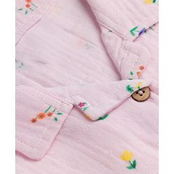 Babyhug Natural Crinkle 100% Cotton Woven Full Sleeves Co-Ords Shirt & Pyjama Night Suit with Floral Print - Pink