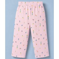 Babyhug Natural Crinkle 100% Cotton Woven Full Sleeves Co-Ords Shirt & Pyjama Night Suit with Floral Print - Pink