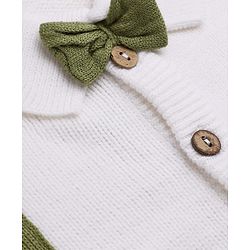 Babyhug Knit Full Sleeves Winter Wear Romper With Bow Applique - Olive Green