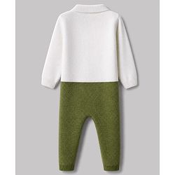 Babyhug Knit Full Sleeves Winter Wear Romper With Bow Applique - Olive Green