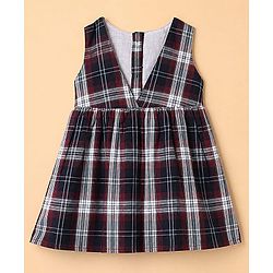 Babyhug Twill Woven Fit & Flare Full Sleeves Frock and Tee with Checks - Brown