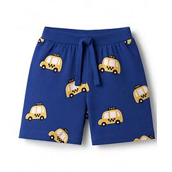 Babyhug 100% Cotton Jersey Knit Mid Thigh Vehicles Printed Shorts Pack Of 3 - Blue Yellow & Black