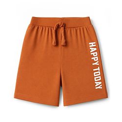 Babyhug 100% Cotton Jersey Knit Mid Thigh Happy Today Printed Shorts With Tape Detailing Pack Of 3 - Light Green Rust Orange & Blue