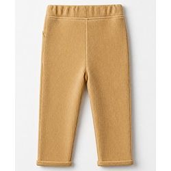 Babyhug Corduroy 100% Cotton Knit Full Length Solid Pant - Khaki