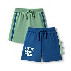 Babyhug 100% Cotton Jersey Knit Mid Thigh Little Dino Club Printed Shorts Pack Of 2 - Blue & Green