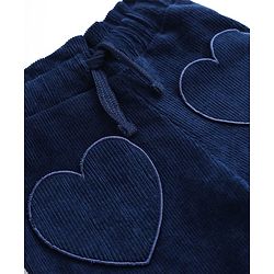 Babyhug Cotton Corduroy Knit Full Length Corduroy Pants with Heart Embroidery - Navy Blue