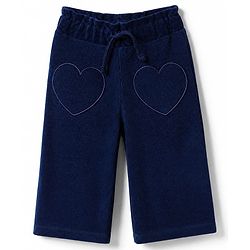 Babyhug Cotton Corduroy Knit Full Length Corduroy Pants with Heart Embroidery - Navy Blue