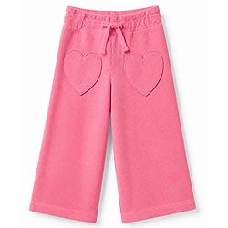 Babyhug Corduroy Knit Full Length Pant with Heart Applique in Pink