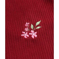 Babyhug Corduroy Woven Full Sleeves One Piece Dress with Floral Embroidery - Red