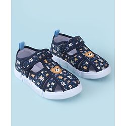 Cute Walk by Babyhug Velcro Closure Bear Printed Sandal With Applique - Navy Blue