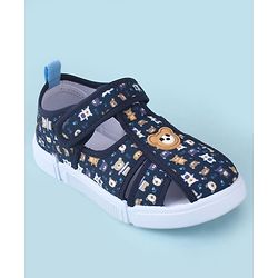 Cute Walk by Babyhug Velcro Closure Bear Printed Sandal With Applique - Navy Blue