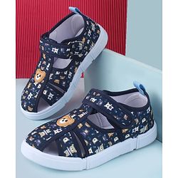 Cute Walk by Babyhug Velcro Closure Bear Printed Sandal With Applique - Navy Blue