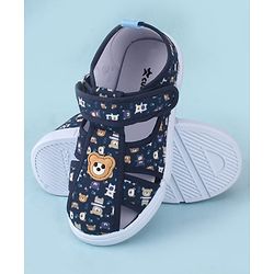 Cute Walk by Babyhug Velcro Closure Bear Printed Sandal With Applique - Navy Blue