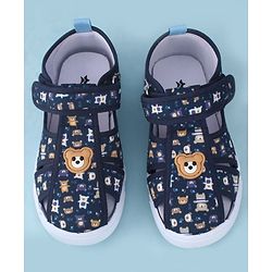 Cute Walk by Babyhug Velcro Closure Bear Printed Sandal With Applique - Navy Blue