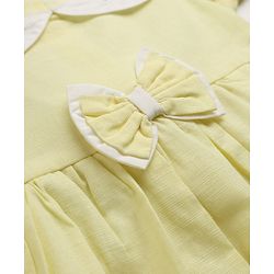 Babyhug Linen Woven Half Sleeves One Piece Dress With Floral Embroidery & Bow Applique - Yellow