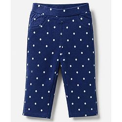 Babyhug Cotton Knit Full Length Jeggings with Polka Dots Print - Navy Blue
