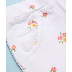 Babyhug Cotton Knit Full Length Jeggings With Floral Print in White