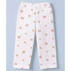 Babyhug Cotton Knit Full Length Jeggings With Floral Print in White
