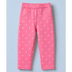 Babyhug Cotton Knit Full Length Jeggings with Polka Dots Print - Fuschia