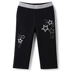 Babyhug Cotton Lycra Elastane Knit Full Length Jegging with Star Foil Print - Black