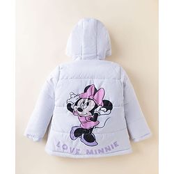 Babyhug Disney Woven Full Sleeves Padded Winter Jacket with Minnie Mouse Graphic at Front & Back & Ear Applique - Lavender