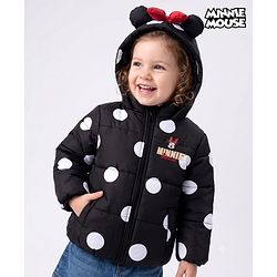Babyhug Disney Woven Winter Jacket with Full Sleeves and Minnie Mouse Print in Black for 9-12 Months