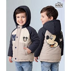 Babyhug Disney Padded Winter Jacket with Full Sleeves and Mickey Mouse Graphic - Beige